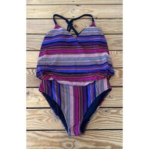Athleta Stripe One Piece Swimsuit Size 32 B/C Women’s Purple